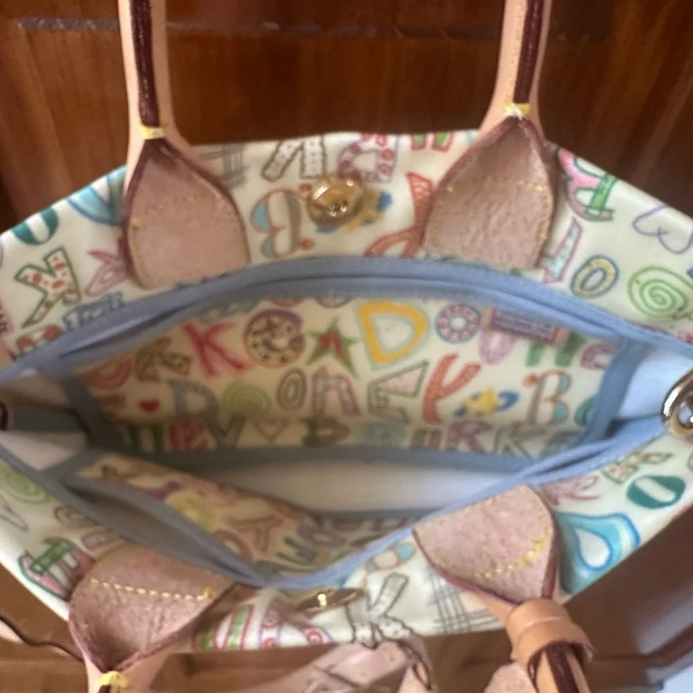 VTG Dooney & Bourke Multicolor Doodle Satchel with Tan Trim - Picture 6 of 10